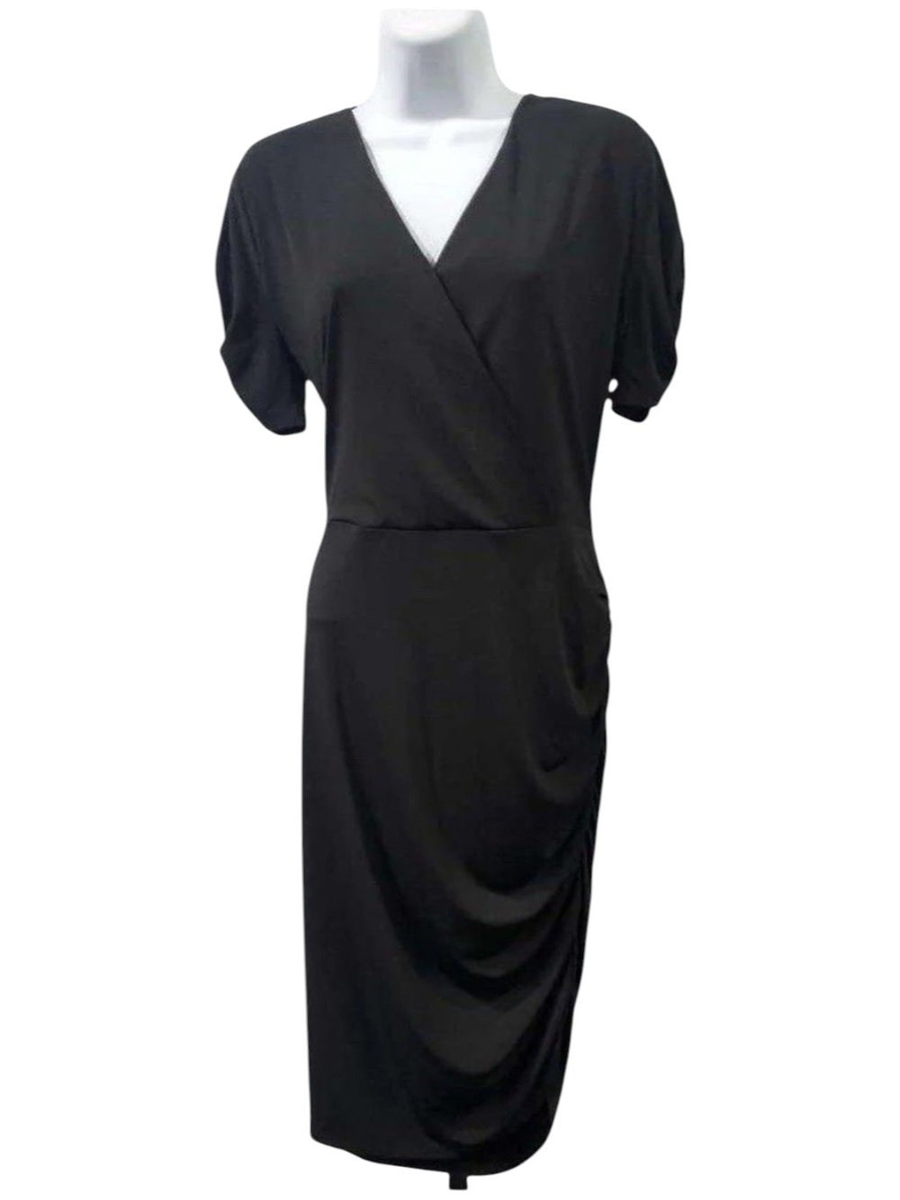 MICHAEL Michael Kors Large Fitted Gathered Side Little Black V-Neck Midi Dress